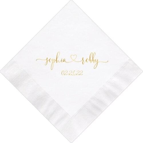 50pcs Personalized Wedding Napkins Heart Connected Monogram Wedding Napkins Custom Bar Napkins Reception LOTS baby shower
