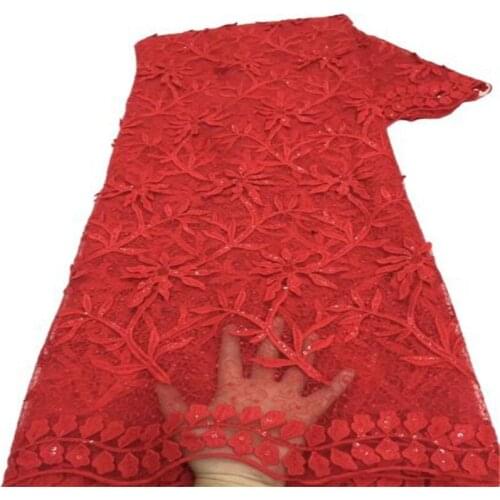 African Lace Fabric 2021 Red High Quality French Tulle Lace Fabric Party Dress Royal Blue Nigerian Lace Fabric Sequns 5 Yards
