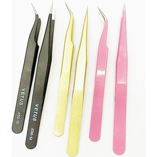 Anti-static ESD Stainless Steel Tweezers Eyelash curler Maintenance Tools Precision Curved Straight Tweezers Repair Tools