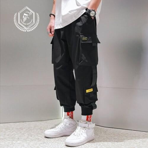 Men Loose Cargo Safari Style Pants Patchwork Harem Jogger Pants Ankle-Length Hip Hop Pants