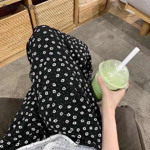Casual Pants Women Elegant Loose Floral Trendy Female Wide Leg Retro Korean Style Black All-match New Summer Students Breathable