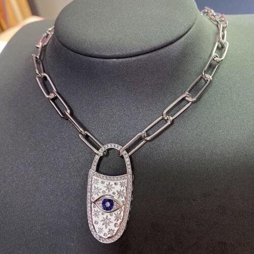 SLJELY Fashion Real 925 Sterling Silver Evil Eye Lock Chain Necklace Micro Zirconia Women April New Luxury Brand Hip Hop Jewelry