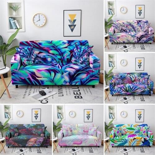 Flamingo Leaf Pattern Printed Sofa Cover for Living Room Sofa Fully Wrapped Anti-Dust Protective Cover Single L-shape Silpcover
