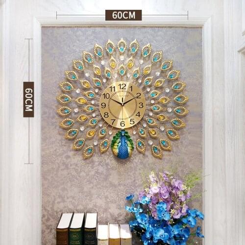 Living Room Mute Clock Fashion Decorative Quartz Clock Chinese Creative Simple Modern Home Clock 3D Peacock Wall Clock