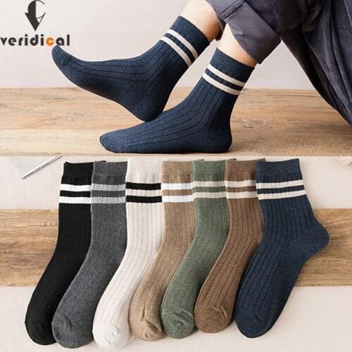 Autumn Winter Man Short Socks Solid Striped Business Pure Cotton Party Dress Crew Warm Socks Soft Elastic Endurable EU 38-44