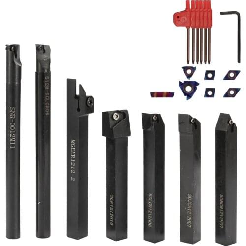 12mm Shank 7PCS With Blue Carbide Insert Wrench DIY Set Metal Steel Lathe Boring Bar Holder Turning Tool