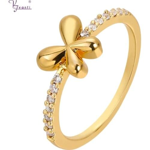 Kfvanfi Cute Gold Rose Gold Silver Color Butterfly Zircon Finger Ring Jewelry For Women