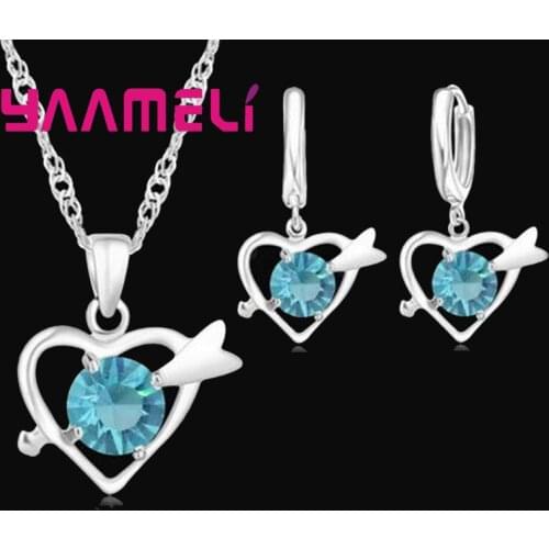 New Hot Sale Wedding Jewelry Necklace Earrings Sets For Women 925 Sterling Silver Love Shape Embellished Round Gift