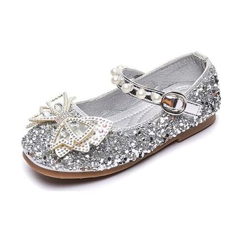Girls' Leather Shoes 2021 New Soft-soled Baby Single Shoes Childrens Rhinestone Princess Shoes Crystal Shoes Sequined Fashion