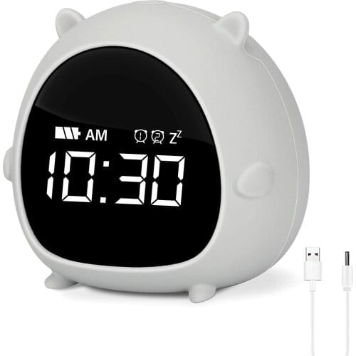 Kids Alarm Clock Cute Digital Alarm Clock for Kids, Rechargeable Kids Clock with Timer Voice Control and Snooze Function
