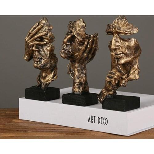 Mini Nordic Creative Silence Golden Abstract Sculpture Half-faced Man Decoration Retro Living Room Home Decoration Craft Gifts