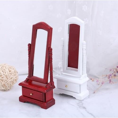 1/12 Mini Doll House Full-Length Dressing Mirror Model With Drawer Accessory Room Furniture Toy For Kids Dollhouse Accessories