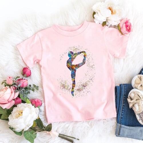 Fashion girls t-shirt pretty ballet dancing girl graphic print kids tshirt summer Harajuku tee teen pink short sleeve tops