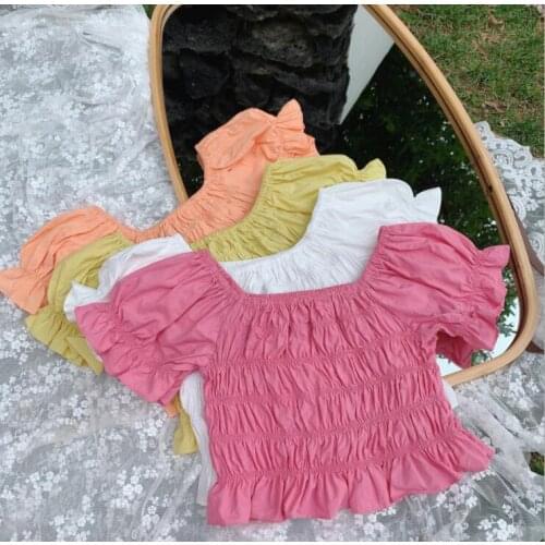 2020 New Style Girls Shirt Summer Draped Cotton Puff Sleeve Fashion Girls Blouse 1-7t QH709