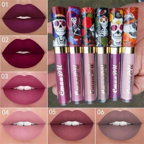 2021 New Ownest 6 Color Lipstick Set Skull Face Matte Velvet Lip Gloss Long Lasting Waterproof Lipstick Set-6pcs