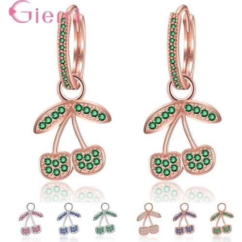 New Simple 925 Sterling Silver Cherry Drop Earring for Women Girl Rhinestone Bohemian Dangle Earring Jewellry
