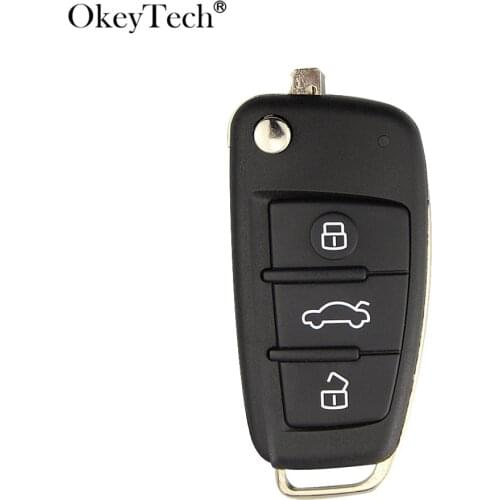OkeyTech 3 Buttons Remote Replacement Car Key Shell Case For A udi A2 A3 A4 A6 A6L A8 Q7 TT Flip Folding Key Cover Uncut Blade