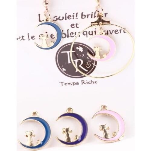 10pcs Moon Cat Dangle Charms Gold Color Zinc Alloy Enamel Charms Pendants for DIY Bracelet Necklace Earrings Jewelry Making