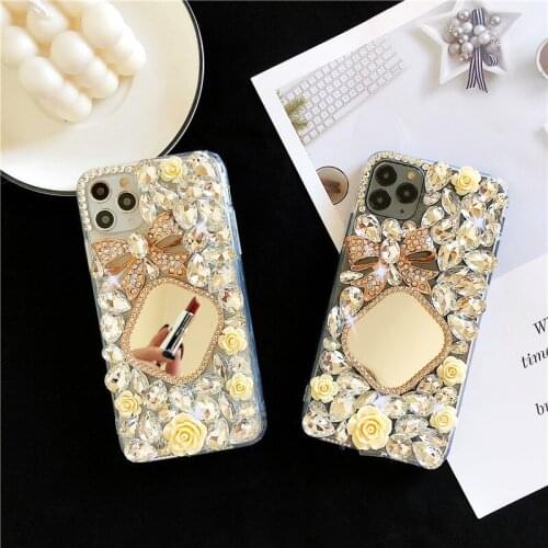 Luxury Diamond Crystal Rhinestone Glitter Mirror Case For iPhone11 12 Pro MAX Mini X XS Max XR 6 7 8Plus Ring Holder Stand Cover