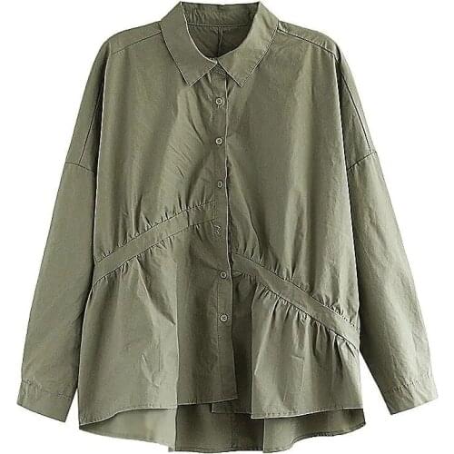 Plus Size Office Shirts For Ladies Women Fashion Long Sleeve Sleeve Buckle V-neck Shirt Solid Clothing Shirt Top Literary style