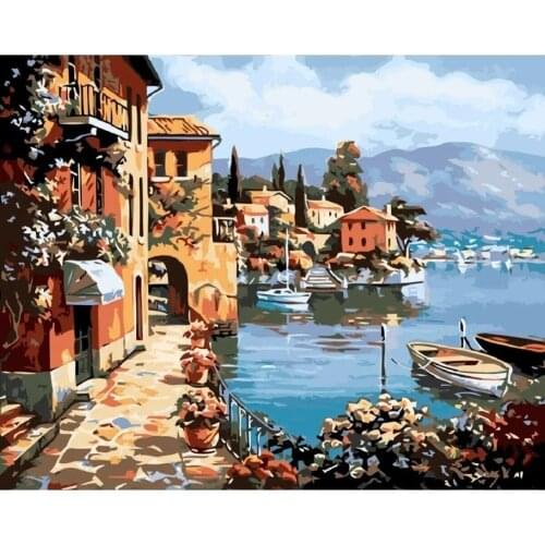 DIY - Home Kit -Painting - 3D Art Painting By Numbers Painting Set Including Canvas Brush Paint 40x50 CM - Lake View