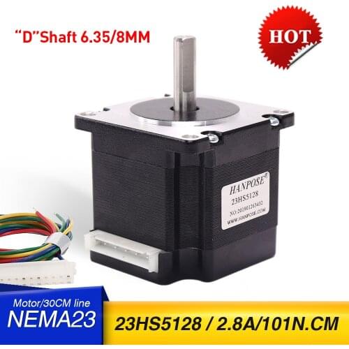 Stepper motor NEMA23 51mm 101N.cm 23HS5128 2.8A D axis 6.35MM 8MM for robot and 3D printer accessories