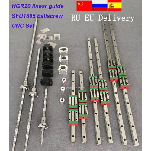 RU Delivery Ballscrew HB 20 Square Linear guide rail 6 set HB20 - 400/700/1000mm + SFU1605 - 400/700/1000mm + BK/BF12 CNC part