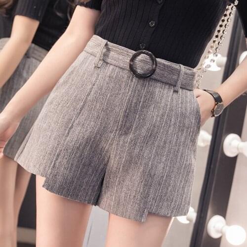 Chiffon Shorts Women Summer High Waisted Shorts with sashes and Pocket Wide Leg Hot Short Pants Short Femme Short Feminino