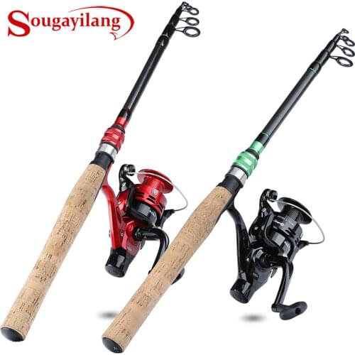 Sougayilang Carbon Spinning Fishing Rod Reel Combo 1.8M 2.1M 2.4M Portable Lure Rod with 4 BB Spinning Fishing Reel Set