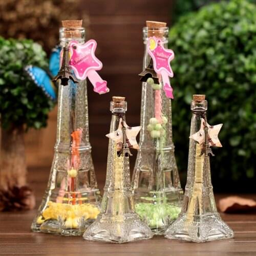 2 Sizes Eiffel Tower Shape Glass Jar Decorative Crafts For birthday Christmas Gift ClearTransparent Small Bottles with corks 23