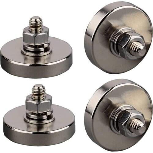 4 Pack Dia32mm Super Powerful Neodymium Round Magnet with 1/4''-20 Male Threaded Stud and Vertical Magnetic Pull-Force 90lbS