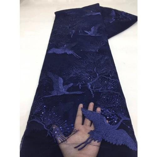 Navy Blue African Lace Fabric With Sequins Embroidery 2020 High Quality Nigeria French Tulle Lace Fabric Mesh Lace For Wedding