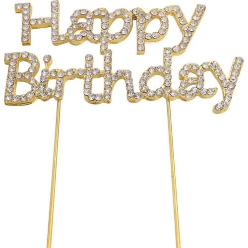 Happy Birthday Rhinestones Cake Topper Decoration Metal Zinc Alloy Material Cake Decoration Tools