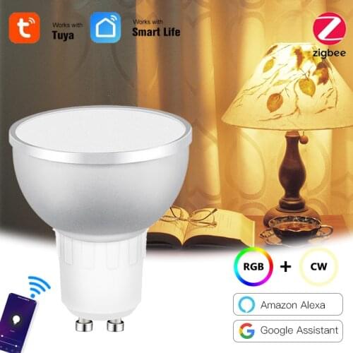 Tuya Zigbee 3.0 Smart Bulb GU10 Spoylight 5W RGBWC Wifi Smart Light Bulb Remote Voice Timer Control Work With Alexa Google Home
