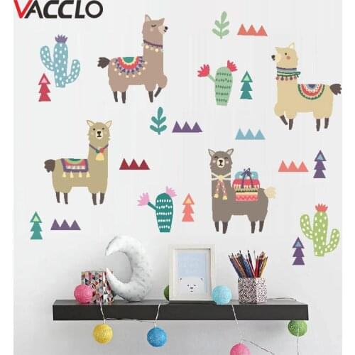 Vacclo Indian Style Animal Alpaca DIY Wall Stickers Cactus Kids Room Decoration Living Room Bedroom Stickers Muraux Wallpaper