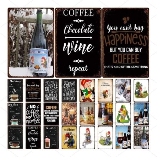 Wine Coffee Chocolate Metal Signs Retro Chic Vintage Tin Sign Decorative Metal Art Poster Iron Painting Bar Club Shop Wall De