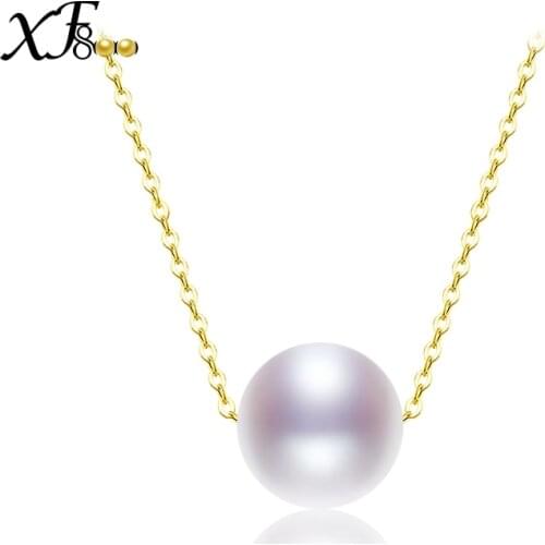 XF800 Classical Fine Pearl Jewelry Natural Pearl Pendant White Real 18K Gold Necklace Pendant Jewelry 8-9mm Round Stone XFX235
