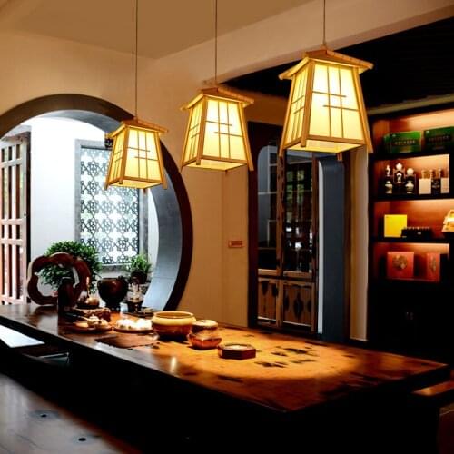 Japanese tatami solid wood small Pendant Lights creative Chinese coffee bar table restaurant wood lighting pendant lamps YA7263