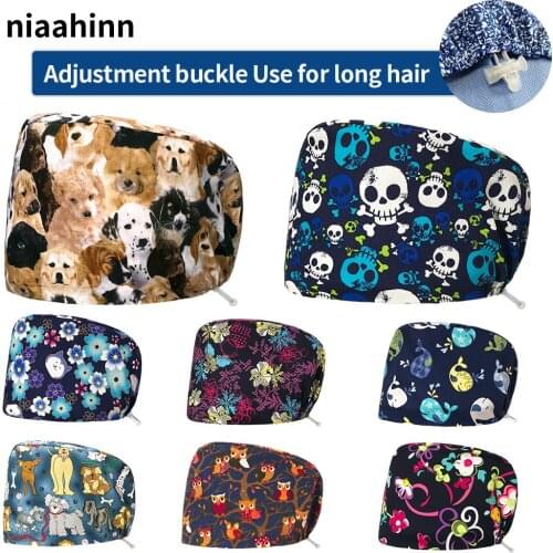 Women Pet Grooming Agency Scrubs Women Cap Dental Hospital Work Hats Health Service Nurse Hat Printing Cotton Cap with Sweatband