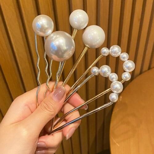 Sweet Pearl Hair Sticks for Women Shell Hair Clip Pins U Shape Metal Hairclip Girls Hairpins Hair Bun Maker Hair Accessories