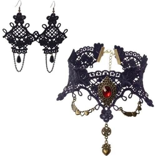 YiYaoFa Handmade Exaggerated Jewelry Set Gothic Jewelry Black Lace Necklace & Earring Women Accessories Party Jewelry YTZ-01