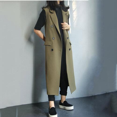 Vest Womens 2020 Spring and Autumn Jacket Mid-Length Woolen Waistcoat All-Match Fashion Sleeveless Suit Collar Trend Coat y467