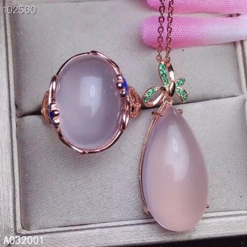 KJJEAXCMY fine jewelry natural Rose Quartz 925 sterling silver women gemstone pendant necklace ring set support test noble