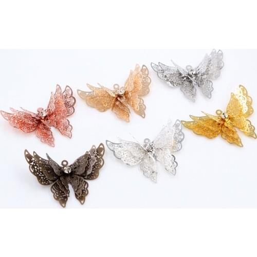10pcs 35x25mm Metal Copper Rhinestone Butterfly Filigree Wraps Charm DIY Jewelry Accessories Findings Supplies For Jewelry