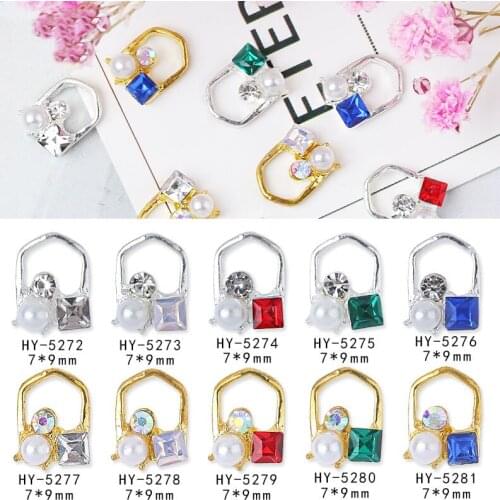 10pcs/lot, 3d Nail Art Gold Silver Alloy With AB Sides Crystal Rhinestones Nail Tips Decorations