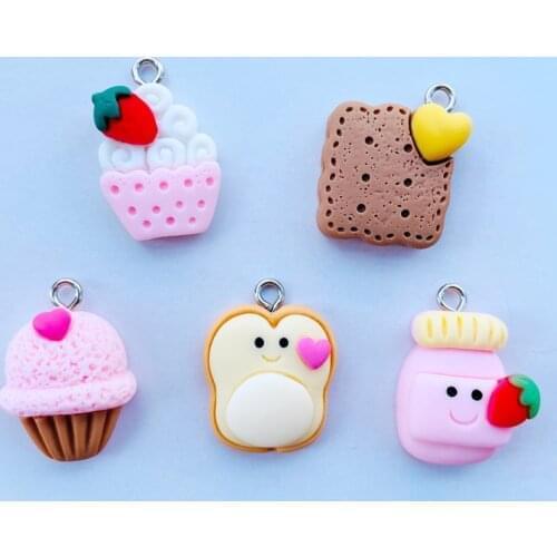 10Pcs New Cartoon Kawaii Biscuit, Ice Cream, Cheese, Resin Pendant, Keychain Necklace, DIY Decoration Accessories A14