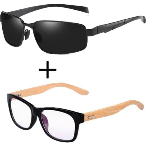 2Pcs!!! Squared Wooden Comfortable Frame Ultralight Reading Glasses for Men Women and Alloy Sports Polarized Sunglasses Outdoor