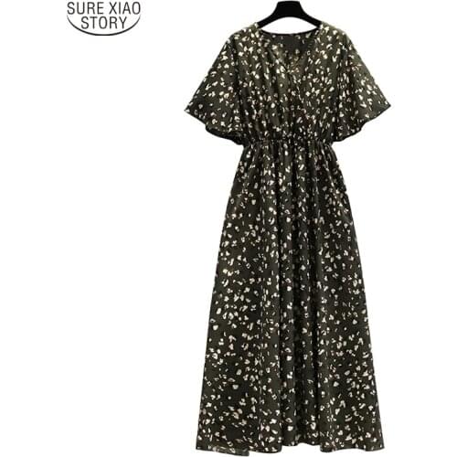 2021 Summer Maxi Dress Plus Size Casual Vintage Printing Party Dress V Neck Floral Dresses for Women Clothing Robe Femme 15099