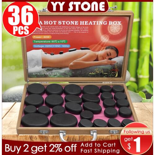 Tontin 36pcs/set body massage stone hot stone with 220V/110V Bamboo heating box Relieve Stress Back Pain Health Care lava stone