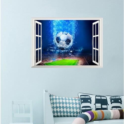 3D Window Football Soccer Ball Wall Stickers For Kids Rooms Living Room Wall Decals Gym Boys Room PVC Home Mural Art Decorations